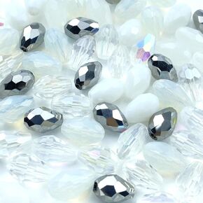 70pcs 8x12mm Teardrop Crystal Glass Beads Vertical Hole Faceted Loose Spacer Beads for DIY Craft Jewelry Making Necklace Bracelet Earring Wind Chimes(Green Series)