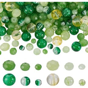 AHANDMAKER 360Pcs Crystal Glass Beads 12 Styles Round Imitation Jade Glass Beads 4mm 6mm 8mm Rondelle Crystal Glass Beads for Jewelry Making Bracelets Necklaces Earrings(Green)