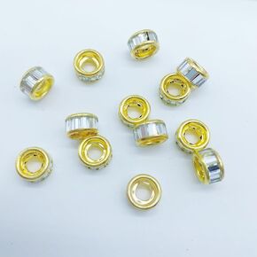 100pcs European Beads Glass Crystal Large Hole Spacer Beads Silver Plated Rondelle Column Loose Beads for DIY Bracelet Snake Chains Jewelry Making(Silver)
