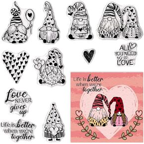 ALIBBON Valentines Gnome Clear Stamps for Card Making and Photo Album Decorations, Love Sentiment Words Stamps, Valentines Heart Transparent Silicone Stamps for Crafting and DIY Scrapbooking