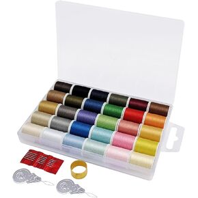 YEQIN Polyester Sewing Thread Set - 30 Assorted Colors, 50 Yards per Mini Thread Spool, Sewing Kit Includes 5 Large Eye Hand Needles, 2 Needle Threader, 1 Thimble, Suitable for Hand and Machine Sewing