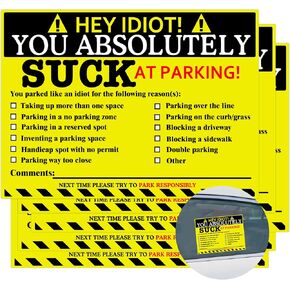 You Parked Like an Idiot Business Sticker 7.5x5.5 inch Multi Reasons Violation Bad Parking Notes Funny Labels for Hilarious Prank,Gag Gift,Stocking Stuffer 50 pcs (Green)