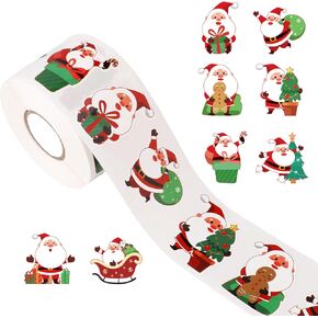 500pcs Christmas Stickers, 8 Designs Self-Adhesive Xmas Labels Decor Cute Santa Claus Christmas Tags Decals Perfect Party Decoration Supplies for Envelopes Sealing Gift Present Bags