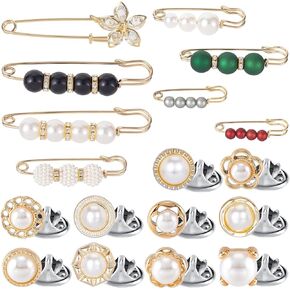 Joez Wonderful 18 Pcs Safety Pins for Clothes, Pearl Brooches Shawl Clips for Women, Pants Extender Waist Tightener, Decorative Safety Pins for Shirt Hijab Hat Sweater Cardigan Bag