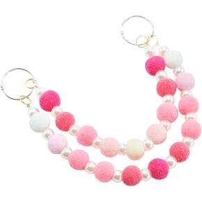 Beach Bag Decoration Chain, Double Fur Ball and Pearl Chain, Purse Strap Extender