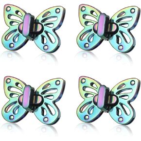 TXIN 4 Pieces Purse Turn Lock Clutches, Butterfly Shape Twist Lock Clasp, Cute Animal Bag Closure Lock, Rainbow Color Metal Hardware Fastener Buckles for DIY Leather Bag Handbag Purse Making, Style 2