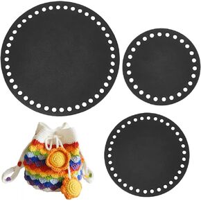 PH PandaHall 3pcs Black Genuine Leather Bag Bottom for Crochet, 3 Sizes Round Bag Pad Cushion Base Shaper 3.9 4.7 5.9 Inch Crochet Bag Bottom Shaper with Holes for Crochet Shoulder Bags Purse Making