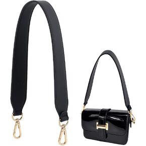 PH PandaHall Short Bag Strap, 24.6 Inch Black Leather Bag Strap 1.5 Inch Wide Bag Strap Replacement Purse Strap Handbag Strap for Women Men DIY Underarm Bag Shoulder Bag Handbag, Golden Hardware