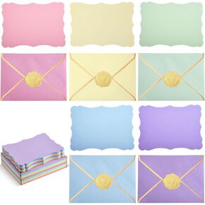 Jetec 50 Set A7 Blank Invitations with Envelopes Gold Border, 5x7 Cardstock with Envelopes and Stickers, Christmas Envelopes for Greeting Cards, Wedding, Birthday, Baby Shower(Cream)