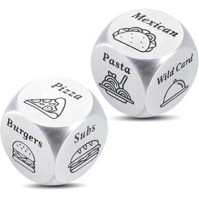 Enbloceclat Stocking Stuffers for Men Women Adults, for Him Her Couple Gifts for Boyfriend Girlfriend Wife Husband, for Men 2PCS-Steel Food Decision Dice White Elephant Gifts