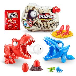 Smashers Dino Island Mini T-Rex Battles Playset (Red Dino) by ZURU Boys Dinosaur Battling Toys Shoots Fires Collectible Surprise Unboxing Skull