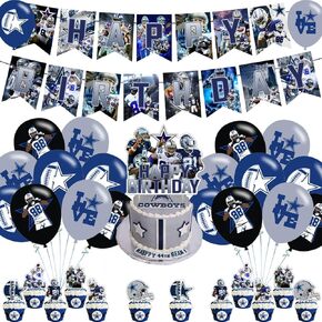 Cowboys Party Supplies, Dallas Soccer Party Decorations with Banner, Cake Toppers, Balloons for Birthday Celebrations