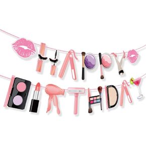 Makeup Happy Birthday Banner Makeup Birthday Banner Spa Themed Party Decorations Spa Party Banner Makeup Birthday Banner Makeup Party Banner for Girl Pink Makeup Spa Glamour Cosmetics Theme Supplies