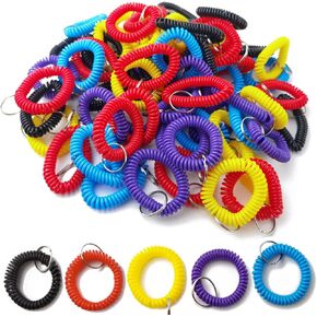 GXXMEI 100PCS Multicolor Plastic Stretchable Spiral Bracelet Wrist Coil Key Chains, Wrist Band Key Ring Chain for Office, Workshop, Shopping Mall, Sauna, Outdoor Sport