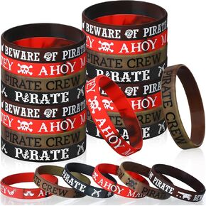 Capoda 24 قطعة القراصنة سيليكون أساور Ahoy Matey الكاريبي المطاط الأساور الجمجمة القراصنة سفينة الطرف تفضل للفتيات الفتيان القراصنة موضوع عيد ميلاد حزب زينة عيد الهالوين لوازم الحفلات