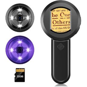 Hayve Digital Magnifier with 2inch IPS Screen 100X Magnifying Glass with Light, Magnifier for Reading, White & Purple Lights,Windows Compatible,32GB TF Card