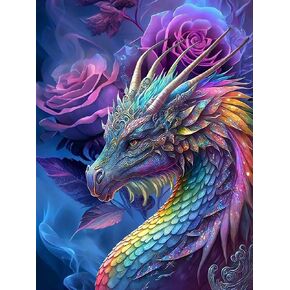 Meothan 5D Diamond Painting Kits for Adults Rose Dragon Diamond Art Kits for Adults Full Drill Coloured Diamond Painting Dragon Kit for Beginners, DIY Gem Art Crafts for Home Wall Decor 12x16in