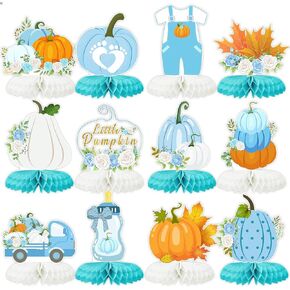 12PCS Little Pumpkin Baby Shower Decorations Honeycomb Centerpiece Fall Party Table Decor for Girls Pink Table Toppers Honeycomb 3D Table Decoration for Baby Shower Birthday Party Supplies