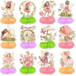 Fairy Birthday Party Table Decorations - 12 Pieces Watercolor Garden Fairy Honeycomb Centerpieces, Perfect for Any Fairy Themed Birthday Party, Baby Shower, Celebration, Event Decorations