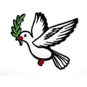 Dove Iron On Patch - Embroidered White Dove Religious Peace Sign Applique Appliques Iron On Sew On Patches for Holes, Clothing, Jeans, Hat, Backpacks, Clothes (3.5"")