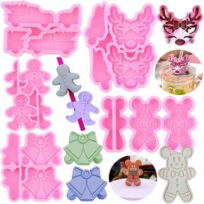 Christmas Round Ornament Molds Christmas Scene Mold Tree Snowflakes Keychain Resin Mold Elk Silicone Mold for DIY Art Crafts Jewelry Making Keychain Christmas Decorations Set of 7