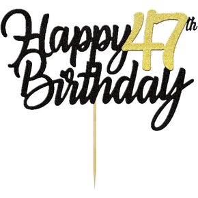 Happy 47th Birthday Cake Toppers Glitter 47th Anniversary Cake Topper 47 Years Loved Bday Decorations 47 Gold Birthday Cake Decorations Forty-seven Party Supplies for Women Men(Black Gold)