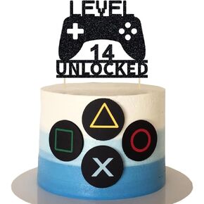 Level 14 Unlocked Cake Topper, Video Game Cake Topper, Game Controller Cake Topper for 14th Birthday Party Decoration