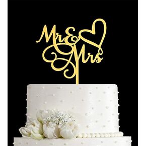 غلاف كعكة Mr & Mrs - لافتة العروس والعريس للزفاف/الخطوبة/الذكرى السنوية للزفاف، زينة لتزيين الكيك، مرآة من الأكريليك الذهبي