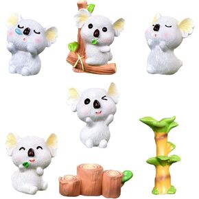 7 Pcs Cute Miniature Koala Bear Figurines - Animal Koala Characters Toys, Mini Figure Collection Playset, Cake Topper, Plant, DIY Dollhouse Decoration, Home Garden Micro Landscape Plant Pots Decor