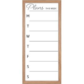 MCS Dry Erase Weekly Planner 14x30 Walnut Framed Calander Whiteboard for Wall, Plan Your Week with Family Weekly Planner for Dinners, Sports, Events & More