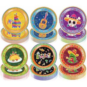 60 PCS Mexican Fiesta Party Supplies, Fiesta Party Plates for Cinco De Mayo Decor in Mexican Party Decorations,Fiesta Taco Birthday Baby Shower Supplies.