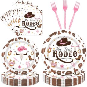 96PCS My First Rodeo Plates and Napkins Party Supplies Cowgirl Birthday Party Decorations Western Cowgirl Rodeo Disposable Tableware Set for 1st Birthday Serve 24 Guests
