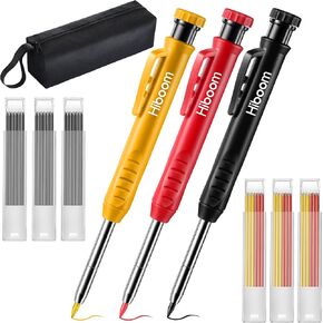 Hiboom 40Pcs Mechanical Carpenter Pencils Set with Canvas Case, 3 Construction Mechanical Pencils Built in Sharpener with 36Pcs Refills, Deep Hole Marker Construction Pencils for Architect Woodworking