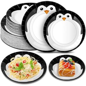 100 Pack Penguin Winter Paper Plates 9 Inch 7 Inch Round Disposable Dinner Dessert Plates Winter Penguin Pattern Tableware Paper for Winter Penguin Party Supplies Holiday Dinner Birthday