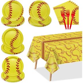 Softball Party Decorations - 81Pcs Softball Birthday Party Decorations Softball Plates and Napkins Sets, Softball Tablecloth for Sports Fans Kid Adult Softball Party Supplies, Serve 20