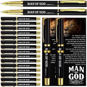 25 Sets Man of God Gifts Man of God Pens Bible Verse Ballpoint Pens Religious Gift Cards Christian Cards with Ties for Church Men Dad Christmas Pastors Gifts