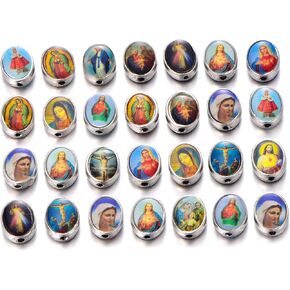 ZHENYIN 70pcs Jesus Cross Saint Mary with Miraculous Medal Rosary Oval Beads DIY Necklace Bracelets Jewelry Making
