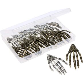 Shapenty Metal Skeleton Skull Hand Claws Charm Accessories Punk Horror Bone Claw for Halloween Party Decoration and Necklace Pendant Earrings Key chain Jewelry Making, Antique Silver and Bronze, 20PCS