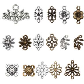 PH PandaHall 80pcs Flower Connector Charms, 8 Style 2 Color Flower Leaf Charms Pendants Double Hole Daisy Beads Connector for Valentine's Day Spring Earring Necklace Bracelet Making