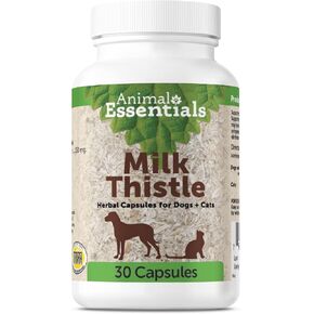 Animal Essentials Milk Thistle Liver Support for Dogs and Cats, 30 Capsules - Made in USA Liver Supplement