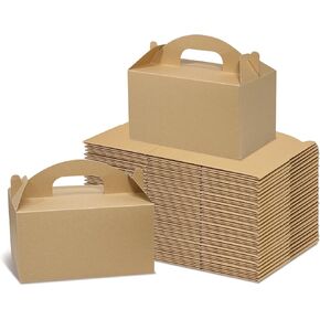 30 Pcs 6 x 3.5 x 3.5 Gable Treat Boxes Cardboard Paper with Handles Kraft Brown, Gable Gift Boxes Party Favor Boxes Barn Style Carry Out Box Recyclable Packaging Boxes for Food Cookies Baby