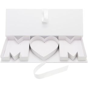 Empty MOM Letter Shaped Gift Box Mother's Day Paperboard Sweet Flower Chocolate Packaging (M Heart M, White)