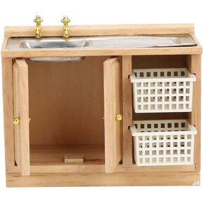 Miniature Toilet and Sink,Dollhouse Furniture,Dollhouse Sink,Dollhouse 1:12 Scale Miniature Furniture Model Kitchen Dish Washing Table with Baskets