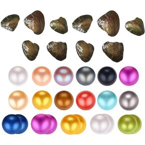 10PC Freshwater Pearl Love Wish Pearl Oyster with Round Pearl Inside Meaningful Color Cultured Oyster Pearls Beads for Jewelry Making Crafts Gifts(6-8mm, 9 Oysters with 1 Pearl, & 1 Oyster with 2!)