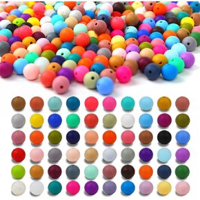 300pcs Silicone Beads for Keychain Making Kit 60 Colors Focal Beads Rubber Round Beads Mixed Color Silicone Beads Bulk for Pens, DIY Keychain,Necklace Bracelet Making Kit, Jewelry,Art Crafts