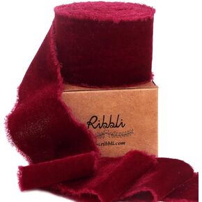 Ribbli Burgundy Velvet Ribbon 3 Inch Handmade Frayed Vintage Christmas Ribbon for Gift Wrapping Christmas Tree Ornament Wreath Craft Home Decor -3 Yards