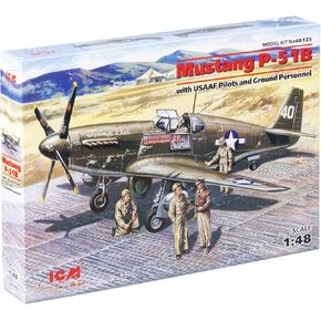 ICM 48125 - Airplane Model Mustang P-51B with USAAF Pilots and Ground Personnel. Plastic Military Plane - Scale 1:48