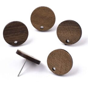 Craftdady 20 Pairs Natural Wooden Stud Earrings Round Disc Walnut Wood Stainless Steel Earring Posts 15mm for Women DIY Earring Making