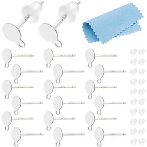 BENECREAT 20pcs 925 Sterling Silver Earrings Posts 4mm Flat Ear Stud Small Simple Blank Earring Pins with Loop for Jewelry DIY Making Findings