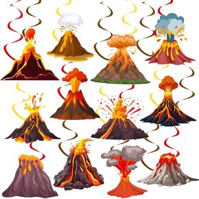 Volcano Party Hanging Swirls Lava Volcano Birthday Party Decorations Volcano Theme Party Hanging Foil Whirls Ceiling Streamers Decoration for Science Dinosaur Party Luau Hawaiian Party Supplies